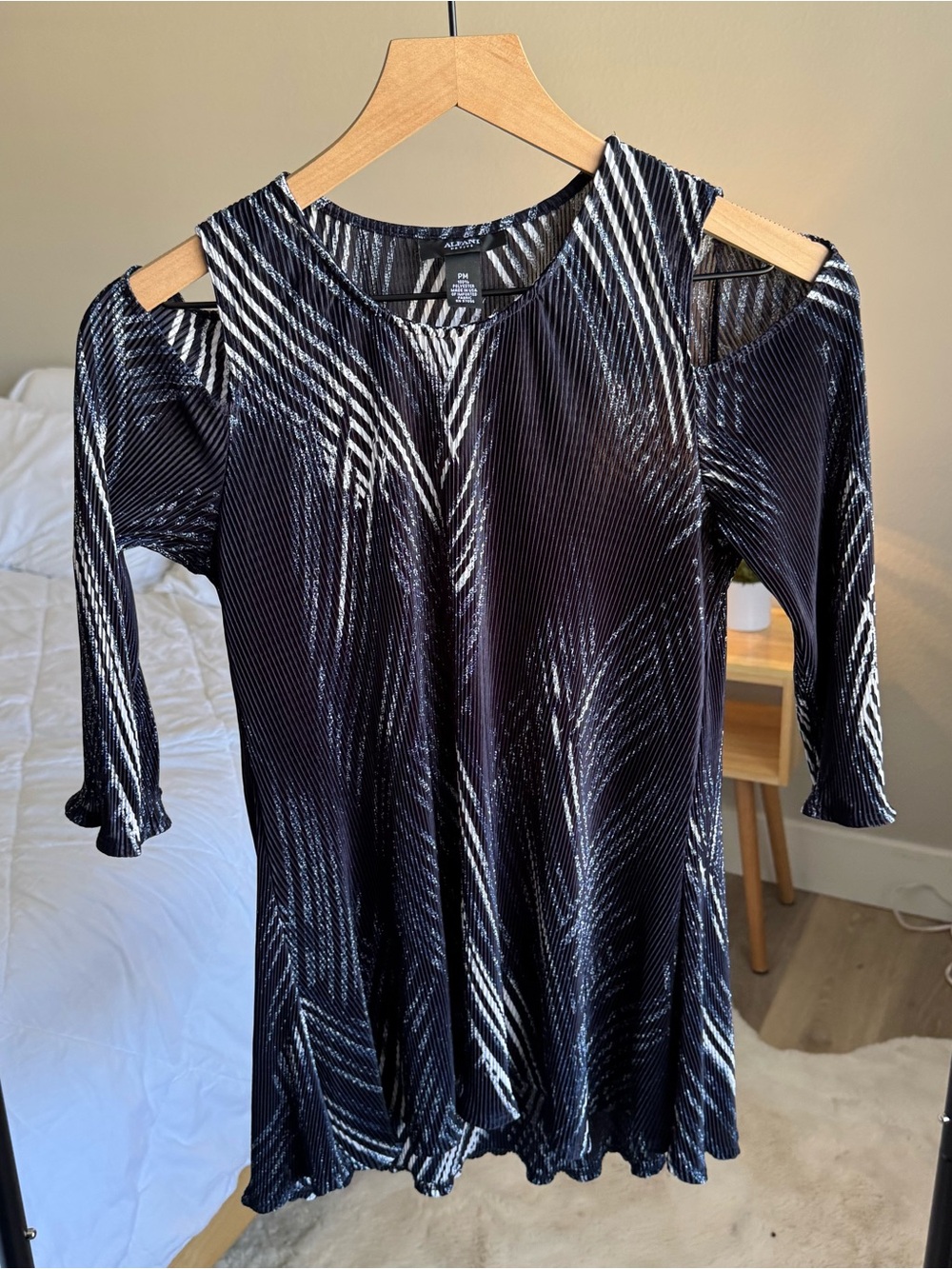Alfani Petite Black and White Pleated Top